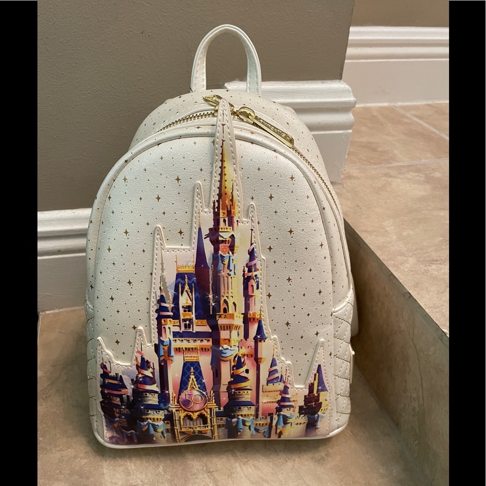 Disney Parks Excl. Cinderella’s Castle 50th Anniv. Loungefly Backpack NEW w/ Tag